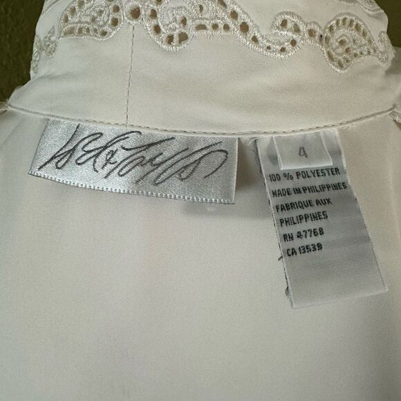Vintage Lord & Taylor Women’s 4 Embroidered Lace Button Down Shirt Top Pearl - Picture 6 of 7